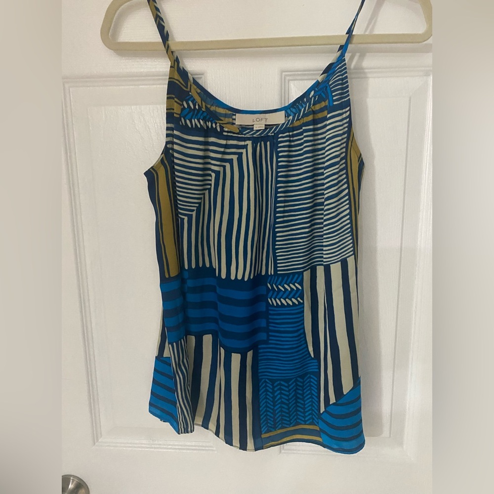 LOFT Women's Blue and Green Striped Top size S